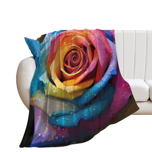 Couverture extra large en flanelle rose arc-en-ciel pour lit
