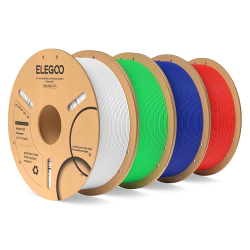 Image of ELEGOO PLA 3D Printer Filament 1.75mm Bundle 4KG, Dimensional Accuracy + /- 0.02mm 4 Pack 1kg Spool(2.2lbs) Fits for Most FDM 3D Printers(White /Neon Green /Dark Blue /Red)