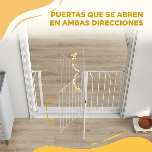 Miniatura 8 de Pawhut Barrera De Seguridad Para Perros Extensible 75-115 Cm Para Puertas Y Escaleras Puerta De Seguridad Para Mascotas Con Extensiones Montaje A Presión Y Doble Bloqueo Blanco