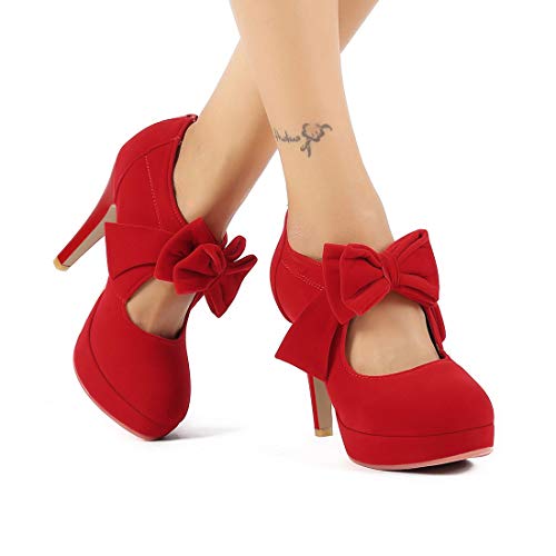 Image of Mostrin Fashion Vintage Womens Small Bowtie Platform Pumps Ladies Sexy High Heeled Shoes