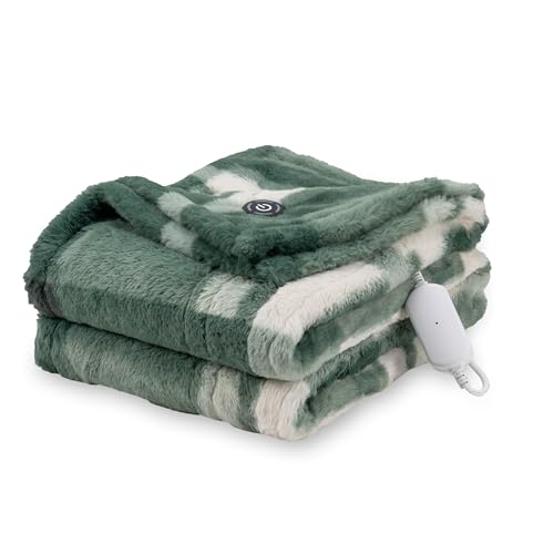 Berkshire Blanket Heated Throw Blanket Grace Fur to Loftmink Reversible Electric Throw with 4 Heat Levels Fast Heating Printed Throw for Couch and Bed Auto Shut-Off Feature (50x60)