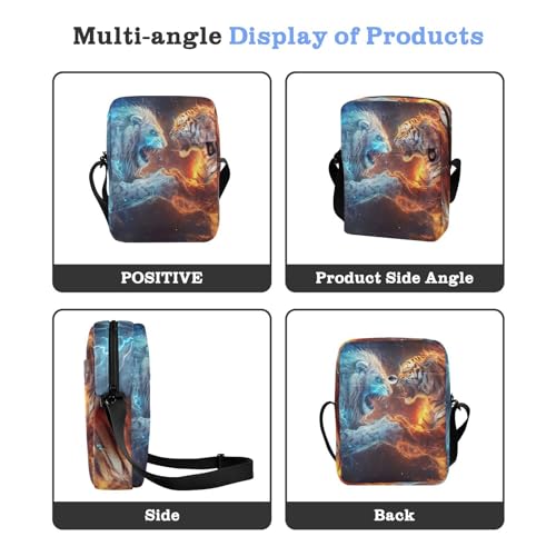 Crossbody Bag Ice Blue Fire Flame Tiger Animal Messenger Bag for Women Men Purse Shoulder Bag Satchel Bag with Adjustable Strap 214B60384