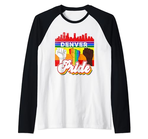 Denver Pride Rainbow Gay Pride Flag Funny LGBT Raglan Baseball Tee