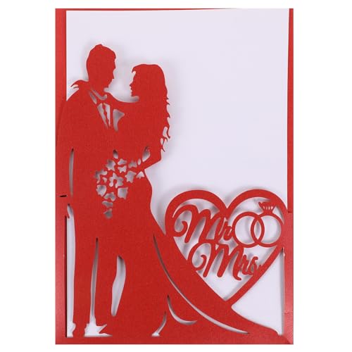DEARMAMY Cartes D'invitation De Mariage Ajourées Rouges 10 Pièces Avec La Mariée Et Le Marié Pour Anniversaire Mariage Fiançailles Saint-Valentin