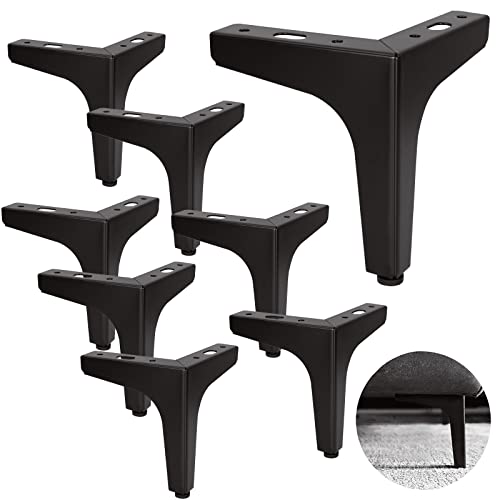 Lot de 8 Pieds de Canapé Metal 13 cm, Pieds de Table Basse Métal Charge Jusqu'à 600 KG Pied de Meuble Noir, Support de Table en Fer Forge/Sofa, Pied pour Meuble TV, Placard Avec 40 vis
