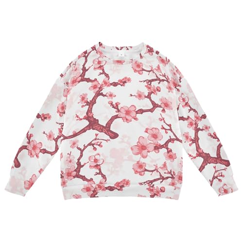 JUNZAN Pink Plum Blossom Little Kids Pullover Hoodie Crewneck Hoodies for Girls Athletic 4T