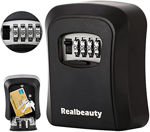 Wall Mounted Key Safe - Combination Key Safe Outdoor Key Box/Wall Mount Key Lock Box/Push Button Wall Mounted Key Safe/Key Cabinet Key Safe Box Wall Mounted/Keysafe (Black)