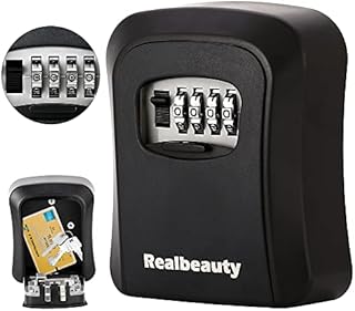Wall Mounted Key Safe - Combination Key Safe Outdoor Key Box/Wall Mount Key Lock Box/Push Button Wall Mounted Key Safe/Key Cabinet Key Safe Box Wall Mounted/Keysafe (Black)