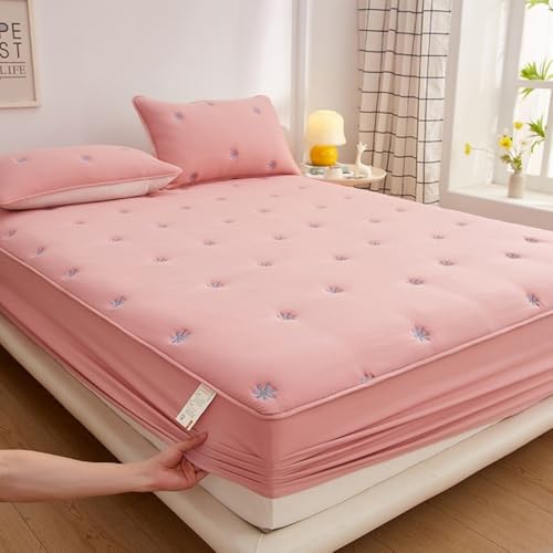 JANEMUA Topper Protector De Cama Lavable con Motivo De Margaritas Y Cintas Elásticas, Funda Protectora De Colchón Confort, Funda De Colchón Transpirable-Pink||90 * 190cm