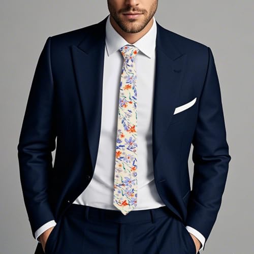 Image of Cotton Floral Ties for Men 2.76 inch Men's Skinny Tie Linen Flower Printed Neck Tie for Wedding Dating Party
