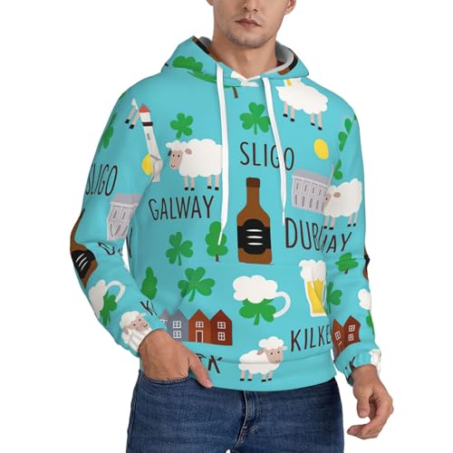 Sweat à capuche homme à manches longues imprimé symboles irlandais et cordon de serrage