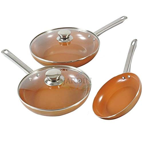 Suinga Juego 3 Sartenes Cobre Ø20 Cm, Ø24 Cm Y Ø28 Cm. Y 2 Tapaderas De Cristal: Ø24 Cm Y Ø28 Cm.