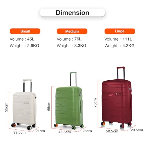 Image of Nasher Miles Paris Hard-Sided Polypropylene Luggage Set of 3 | 55cm, 65cm & 75cm | 8 Wheels Double Spinner Small, Medium & Large Trolley Bag for Travel | Suitcase (Multicolor)