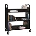 Hirsh Rolling Library or Home Office Double-Sided Sloped Shelves Book Cart with Lockable Wheels in Black