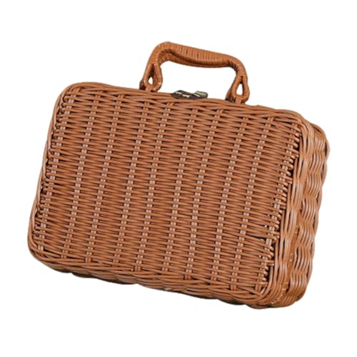 Canasta De Ratán Artesanal-Caja De Regalo Tejida De Bambú Ecológica, Contenedor De Almacenamiento Vintage | Organizador De Novia Multipropósito, Cesta De Evento Rústico, Contenedor Decorativo Navideño