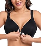DotVol Sujetador Cierre Delantero con Aros Espalda de X para Mujer Tallas Grandes Ajustables 90D,Negro