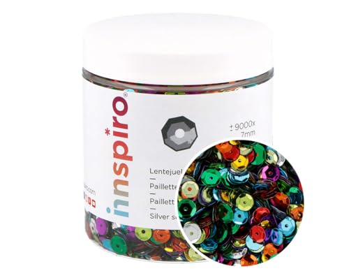 INNSPIRO Lentejuelas Plateadas Mezcla 7mm, 120g, 9 Colores, PVC Duradero, Suaves y Resistentes, Perfectas para Manualidades, Decoración de Ropa, Sombreros, Bolsos y Proyectos DIY