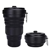 MaxMerry Taza de Café de Silicona Plegable, 550ML Copa Plegable de Silicona Portátilv, Taza de Viaje Plegable Reutilizable, Taza de Regalo para Familia Camping Oficina (negro)