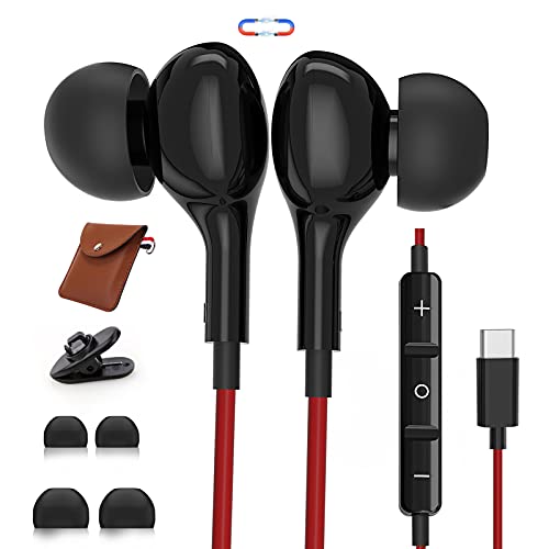 USB C Kopfhörer, Noise Cancelling Kopfhörer mit Mikrofon USB C In-Ear Ohrhörer mit Kabel für Samsung S23 S22 Ultra S21 S20 FE A53 A33 Flip 4 OnePlus 9 10 Pro Google Pixel 6a 7 Pro iPad 9 10 Air 2022 Cover