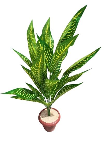 Image of Plastic Artificial Plant with 28 Long Leaves Green Bunch| Home & Decor Pack of 2 | 60 Cm Long
