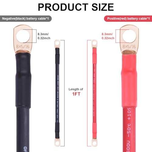 Image of iGreely 8 Gauge Battery Cable,Flexible 8 AWG Pure Copper Welding Battery Wire with 5 /16'' Lugs Terminals Heavy Duty Cable for Solar Automotive RV Marine Boat,Replacement Parts & Accessories 1ft /30cm