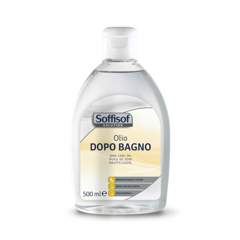 Soffisof Olio Dopo Bagno 500ml - Olio Corpo Idratante per Pelle Secca e Sensibile - Senza Parabeni e Fenossietanolo - Con Bisabololo e Vitamina E - Assorbimento Rapido senza Risciacquo