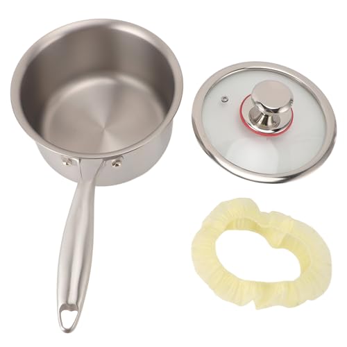 Olla para Leche de 18 cm con Mango Térmico, Tapadera de Vidrio, Aluminio y Titanio - Seguro para Gas e Inducción, Versátil para Salsas y Calentar