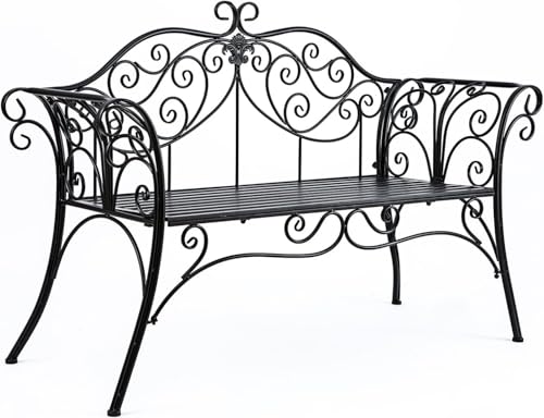 Banc de jardin HLC deux places avec dossier décoratif en fer forgé