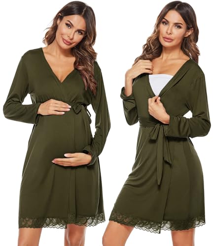 Image of SWOMOG Women's Maternity Nursing Robe Pregnancy Breastfeeding Bathrobes 3 in 1 Labor Delivery Nightgowns