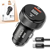 Carregador veicular turbo 60w mts com cabo ios para automóvel – 2 po