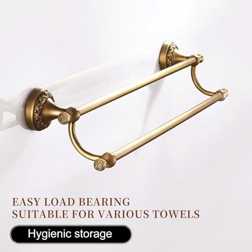 Image of Wall Mounted Bathroom Double Towel Rack, Towel Bar Adjustable 15.5 to 27.5 Inch Antique Brass Pattern Carving,Brushed Bronze