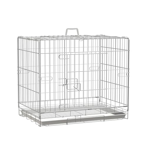 PawHut Cage pour Chien Pliable en Fil métallique avec Plateau Amovible, 1 Porte avec Serrure - 61 x 43 x 50 cm Blanc