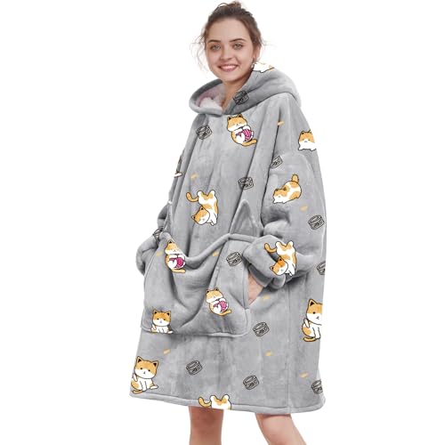Aemilas Wearable Blanket Hoodie - Cozy Sherpa Fleece Blanket Sweatshirt as Gifts for Women Men Adult Teens, One Size Fits All(Cat Print)