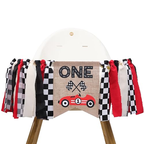 Image of Race Car One High Chair Banner - Race Car 1st/First Birthday Party Decorations,Boy First Race Car Banner,Car Racing One Birthday Highchair,Race Car 1st Photo Prop Cake Smash