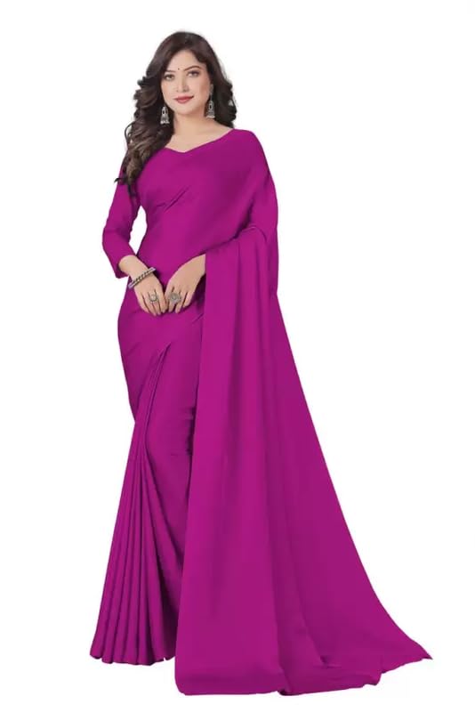 GHAN SALS Women's Printed Georgatte Saree With Unstiched Blouse