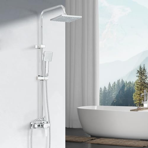 Cesinkin Colonne de Douche avec Mitigeur Monocommande Chromé Réglable en Hauteur Colonne Douche Ensemble de Douche Acier Inoxydable avec Douchette Salle de Bain