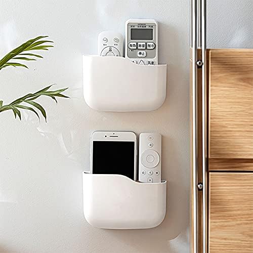 LINFIDITE Adhesive Remote Control Holder 2 Pack Universal Controller Holder Wall Mounted No Drilling with Slot Home Office Desk Nightstand Stationery Supplies Phones Charging,White