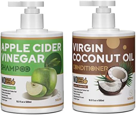 Mroky Shampoo and Conditioner Set, Daily Clarify & Soothing Scalp Apple Cider Vinegar Shampoo and Virgin Coconut Conditioner Bundle for Oily Dry Dull Damaged Curly Frizzy or Color Treated Hair, Sulfate, Silicone & Paraben Free, 2 x 16.9 fl oz