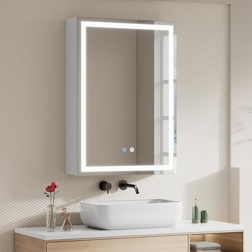 Warmiehomy Badezimmer Spiegelschrank mit Beleuchtung,45x60cm LED Badezimmerschrank mit Spiegel 3...