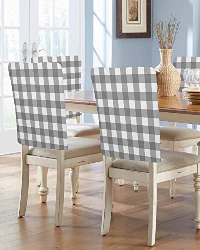 4 Pcs Dining Chair Slipcovers Farmhouse Gray And White Buffalo Plaid Check,Removable Chair Back Covers Classic Lattice Grid Chair Protector For Home Kitchen Dining Room Holiday Party Decor #TOP1