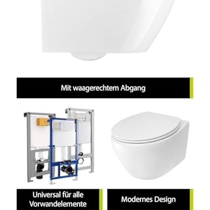 aquaSu® Spülrandloses Wand WC Set Comida, Design-Toilette, Hänge WC, Tiefspüler, Keramik, Abgang waagerecht, WC-Sitz mit Absenkautomatik, Duroplast Toilettendeckel, Weiß, 04879 8 – Bild 4