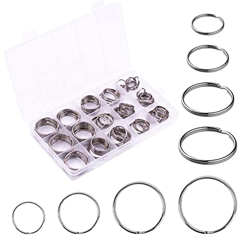 qingmeng Schlüsselringe, 100 Stück Schlüsselringe Edelstahl, Runden Flachen Schlüsselanhänger aus Edelstahl DIY Schlüsselanhänger Zubehör für Halsketten, Armbänder, Basteln (Mehrere Größen) Cover