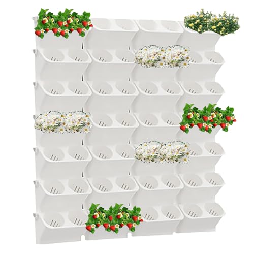 屋外植物用スタッキングプランター、ガーデンセルフウォータリング壁掛けプランター、屋内屋外リビング壁掛けプランター吊り下げプランター、植物フラワーポットホルダーグリーンハーブ壁装飾,White