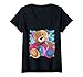 Damen Bär Voodoo Puppe Stofftier Kawaii Otaku Cartoon Anime Play T-Shirt mit V-Ausschnitt