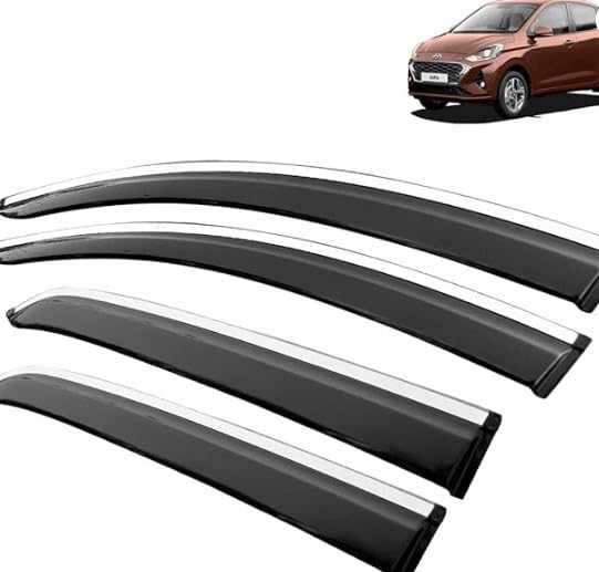Door Visor Black Hyundai Aura (2020-2022 Model) - Set of 4 Pcs Car Wind Deflectors Rain Guard, Polycarbonate-image-36