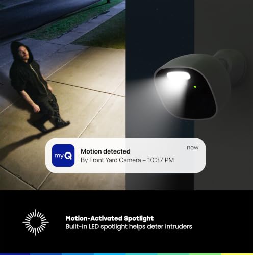Image of Chamberlain myQ Outdoor Battery Camera | 2K Camera, Color Night Vision, Spotlight, Motion Alerts, Live View with Two-Way Talk, Wireless, Weather-Resistant, Outdoor, White