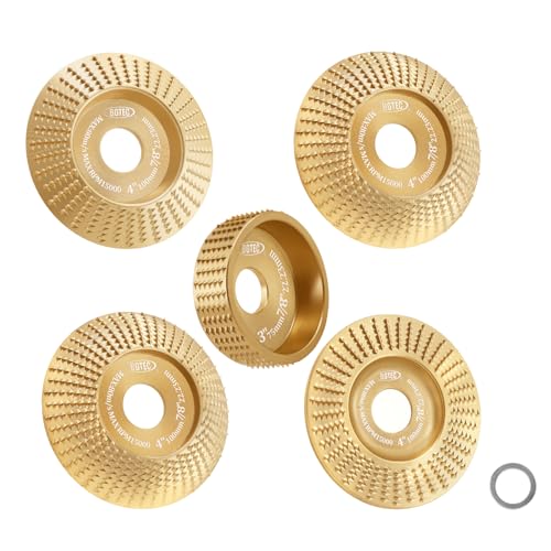BGTEC Disco Abrasivo per Legno - 5 Pezzi 100MM*4+75MM*1 Mola per Intaglio, Modellatura, Levigatura e Lucidatura - Disco Raspa per Smerigliatrice