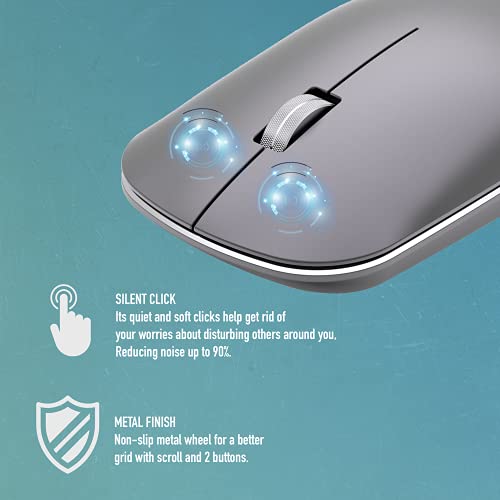 SNOOP-RB - Mouse Multidispositivo senza Fili Ricaricabile, con Bluetooth 3.0/5.0, 800/1200/1600/2000/2400dpi, 10M Distanza, Colore Grigio - Mouse gaming - Immagine 7