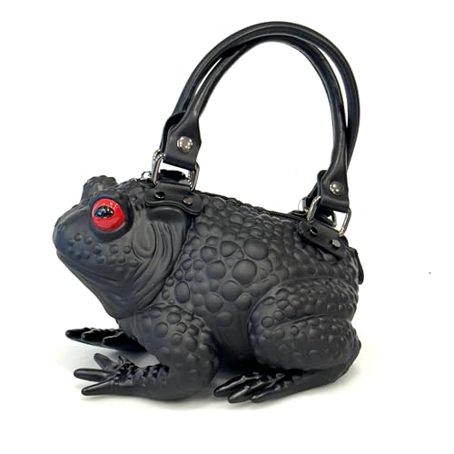 Windy Willow Black Toad Bag with Red Eyes, Purse Satchel Handbag Witch Frog Cottagecore Goblincore Dark Gothic Witchy Aesthetic