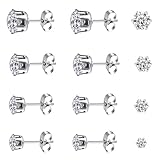 Sterling Silver Earrings Set - 4 Pairs Tiny/Small Hypoallergenic Cubic Zirconia Stud Earrings for Women & Girls